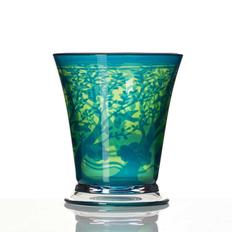 Gunnar Cyrén, a 'graal' glass vase, Orrefors, Sweden 1989.