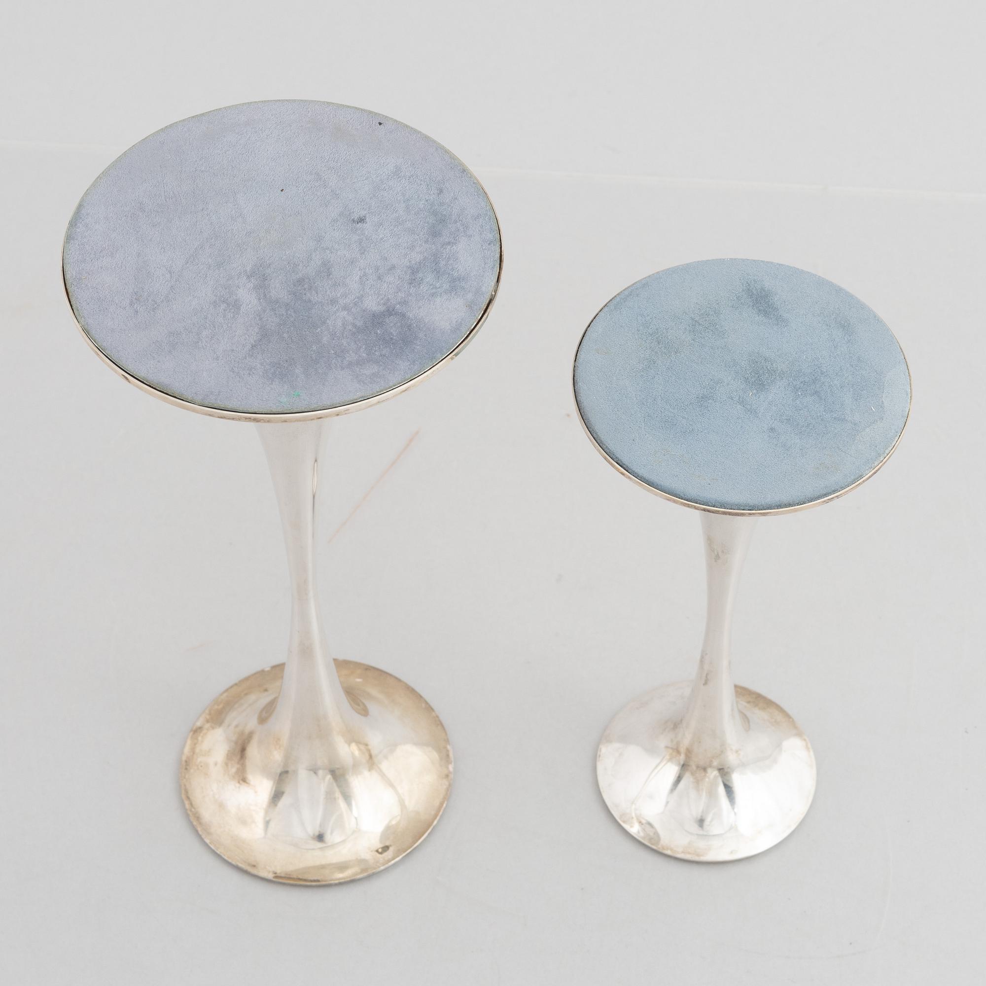 Two silver candlesticks, marks of Tapio Wirkkala, "Trumpetti", Kultakeskus, Tavastehus, Finland 2001.