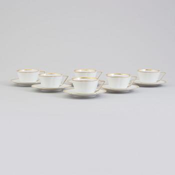 Six coffee cups and saucers, later part of 20th century.