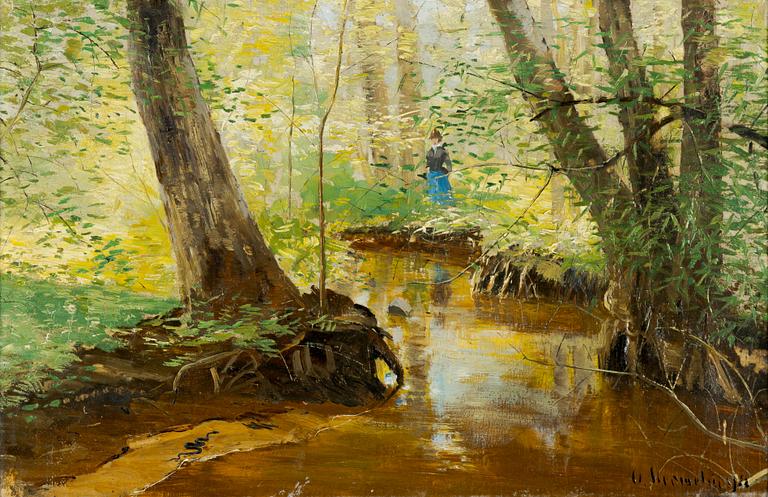 Olof Hermelin, Landscape with Woman by a Stream with a Swimming Grass Snake.