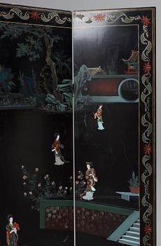 A Chinese six fold screen, late Qing dynasty (1644-1912).