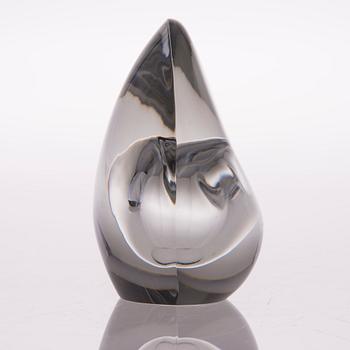 TIMO SARPANEVA, glasskulptur, "Sittande fågel", signerad Timo Sarpaneva, Iittala -56.