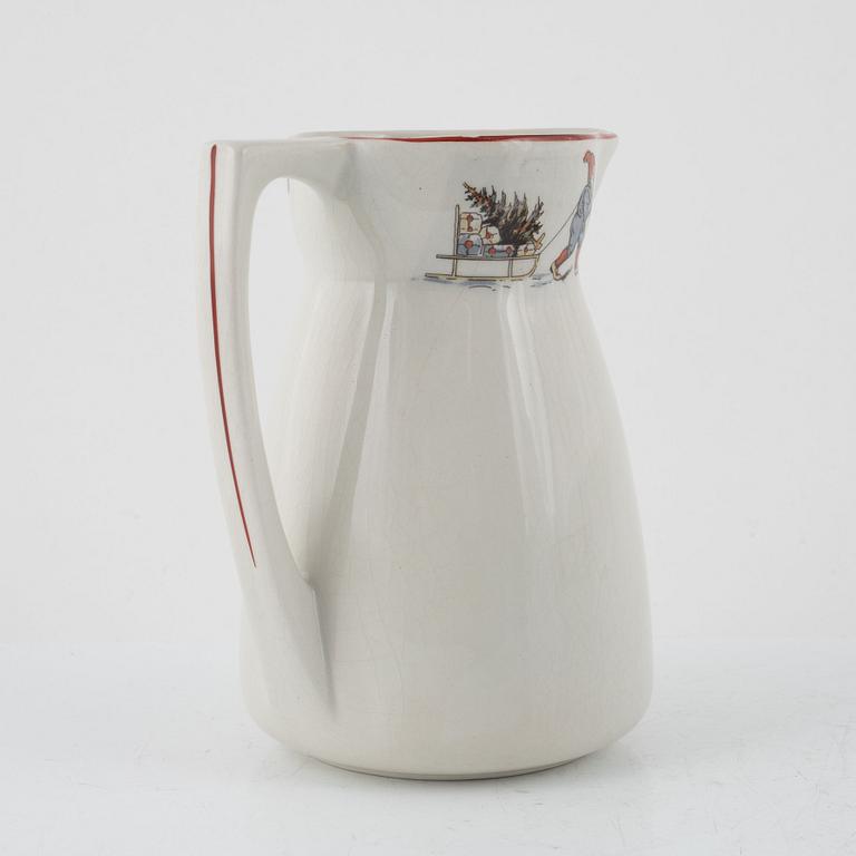 Grötskål och mjölkkanna, flintgods, Gefle.