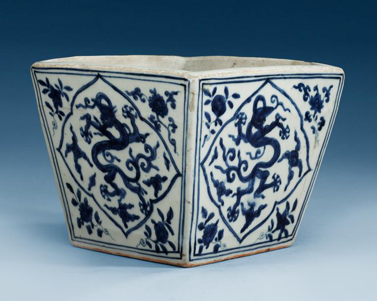 A blue and white cache-pot, Ming dynasty with Jiajing six character mark and period (1522-1566) .