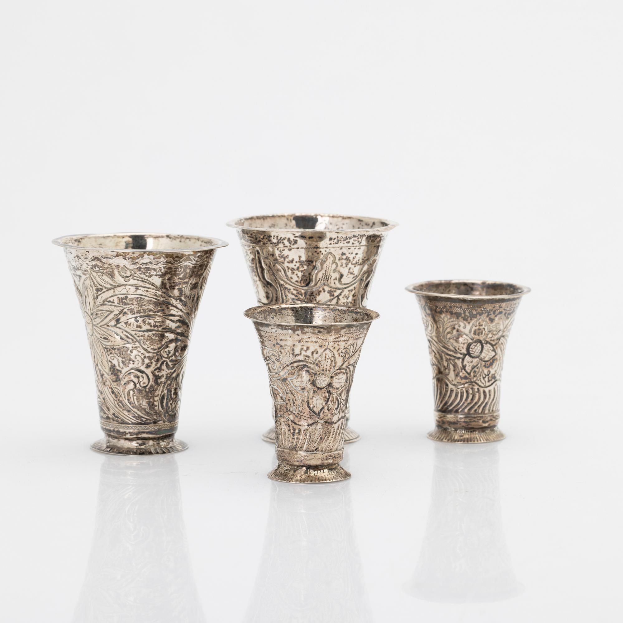 Four silver beakers, Sweden, 18th century.
