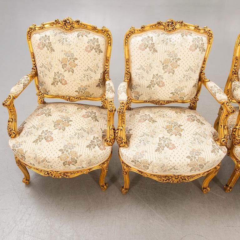 A seven pcs Louis XV style suit first half/mid 1900s.