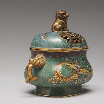 A cloisonné censer with cover, Qing dynasty, 19th Century.