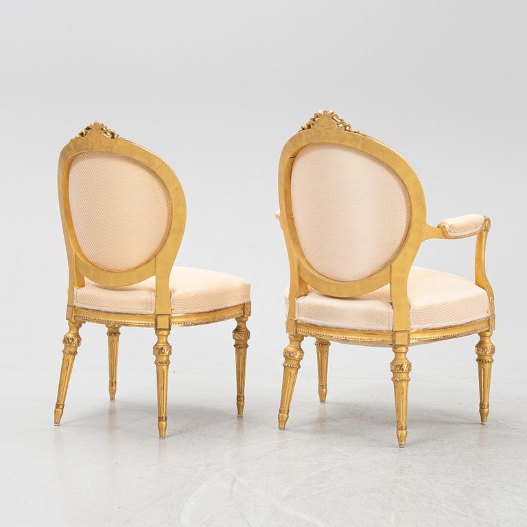 Salongsgrupp, 9 delar, gustaviansk stil, Myrstedt & Stern, Stockholm, 1900-talets början,