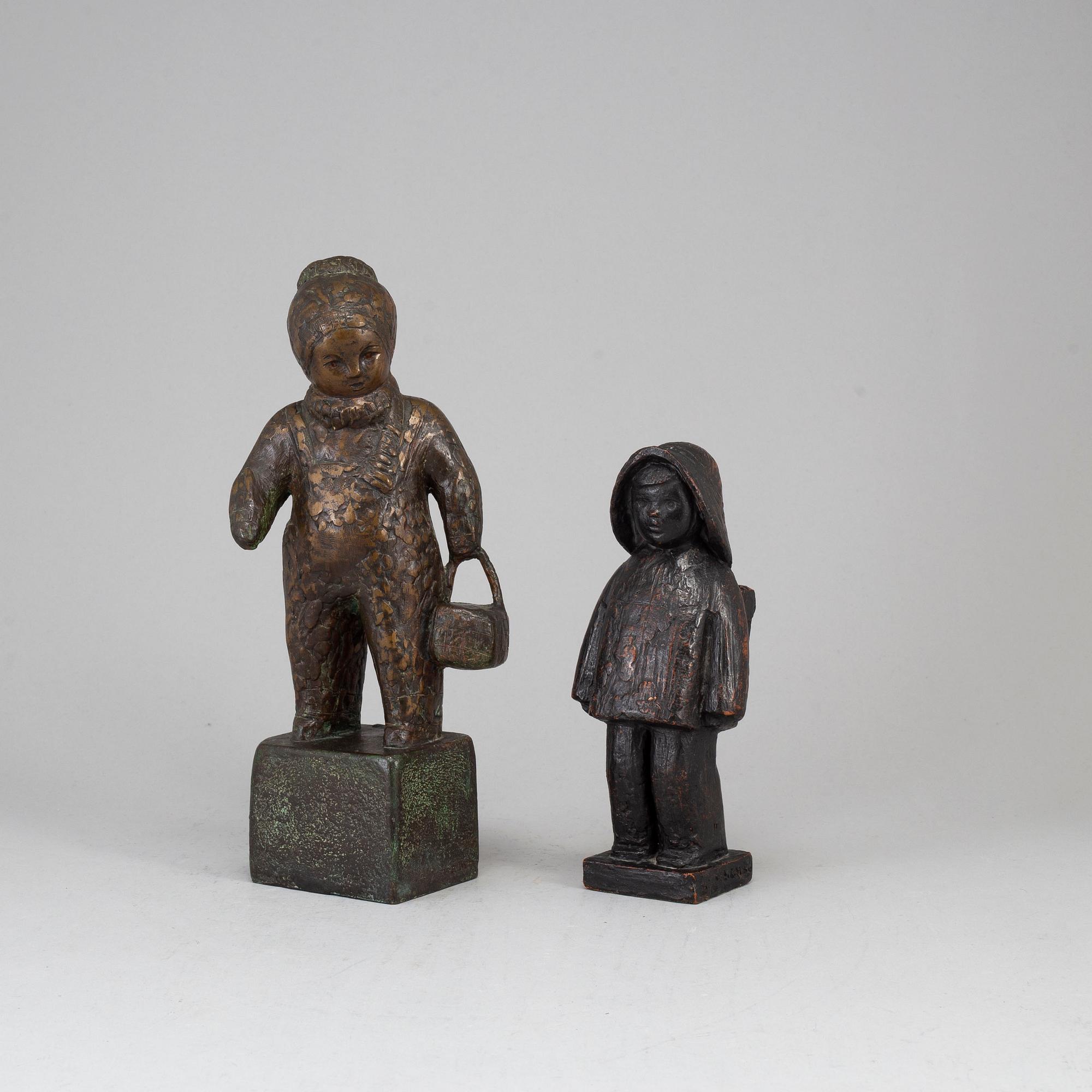 SOLVEYG W SCHAFFERER, sculptures, 2, one in bronze, one in resin, signed and dated -56.