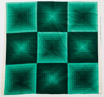 Verner Panton, CURTAINS, 3 PIECES, AND SAMPLERS, 10 PIECES.  Cotton velor. A variety of green nuances and patterns. Verner Panton.