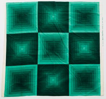 Verner Panton, CURTAINS, 3 PIECES, AND SAMPLERS, 10 PIECES.  Cotton velor. A variety of green nuances and patterns. Verner Panton.