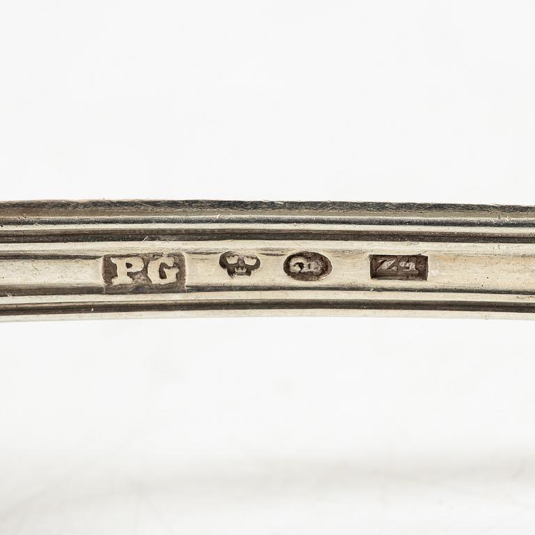 Petter Gökblad, a set of nine 'Engelsk snäck' silver tea spoons, Sweden, 1854.