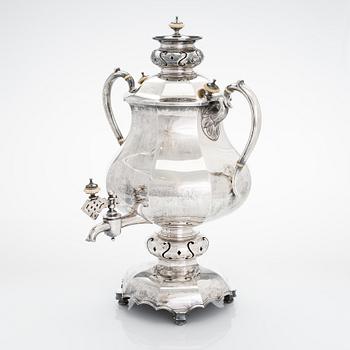 A 19th-century silver samovar, Saint Petersburg 1875. Unidentified maker's mark.