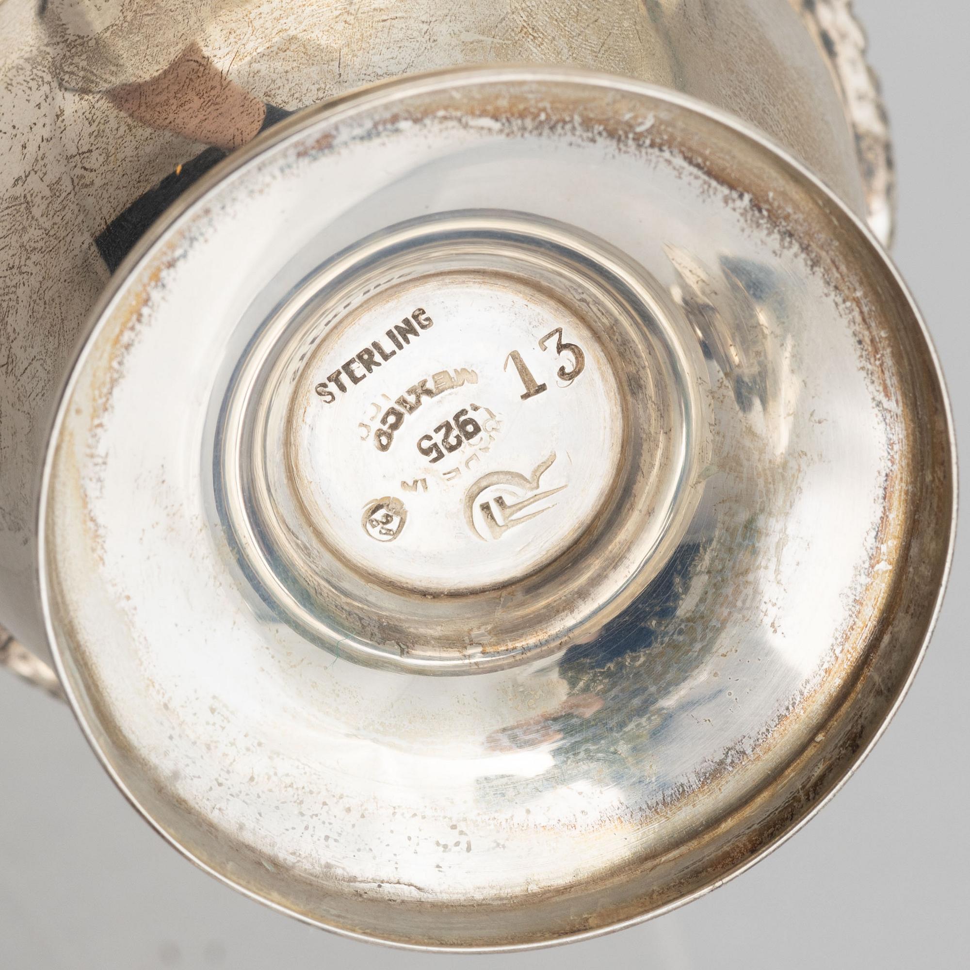 Juveto Lopex Reyes, a sterling silver sugar bowl, creamer and tray, Mexico City, Mexico, mid20th century.