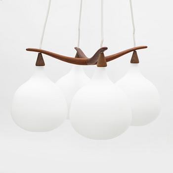 Uno & Östen Kristiansson, a four-light teak and glass ceiling lamp, Luxus, Vittsjö.