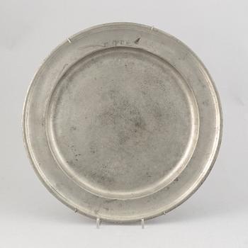 A group of six pewter dishes, different makers mark, most early 19th Century, Swedish/English.