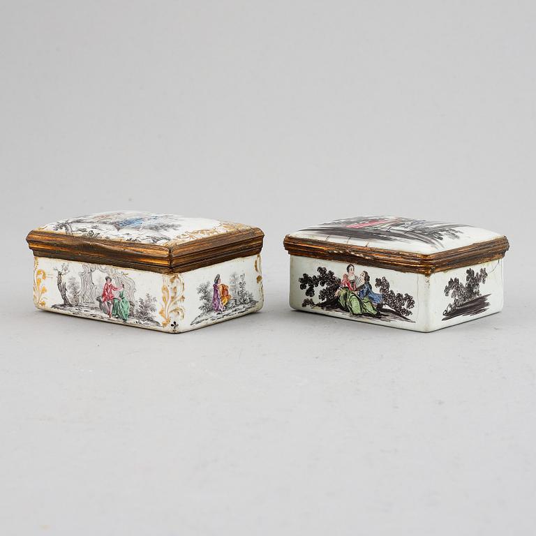 Dosor, 2 st, emalj, 1700/1800-tal.