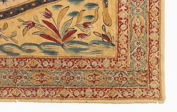 A pictoral painted textile panel (Kalamkari),  Isfahan, late Qajar dynasty (1789-1925), c. 242 x 119 cm.