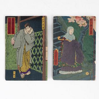 Album med träsnitt, två stycken, bland annat Utagawa Kunisada, 1800-tal, Japan.