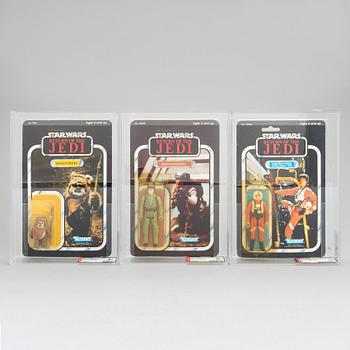 STAR WARS, 3 stycken figurer i originalförpackning, Kenner, 1983.