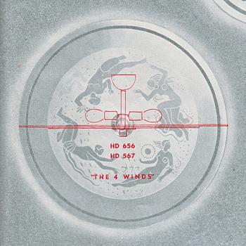 Edward Hald, & Erik Tidstrand, a rare "The 4 Winds" ceiling lamp model "HD 656"/"29679", Orrefors & Nordiska Kompaniet, 1930s.