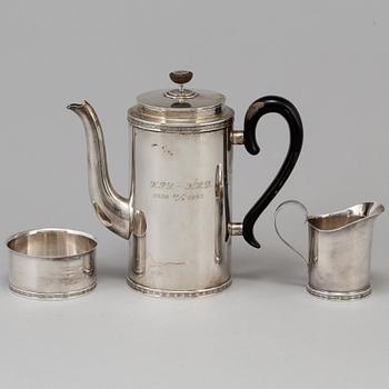 A VERA FERNGREN set of 3 pieces of silver coffee service by CG Hallberag and GAB, Stockholm 1958 and 1963.