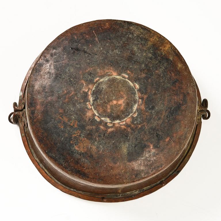 A Swedish copper cauldron, 18th century.