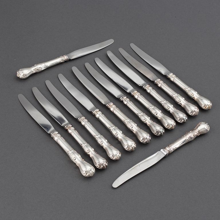 A set of flatware, twelve  silver knives, mark of GAB, Stockholm, 1970s.
