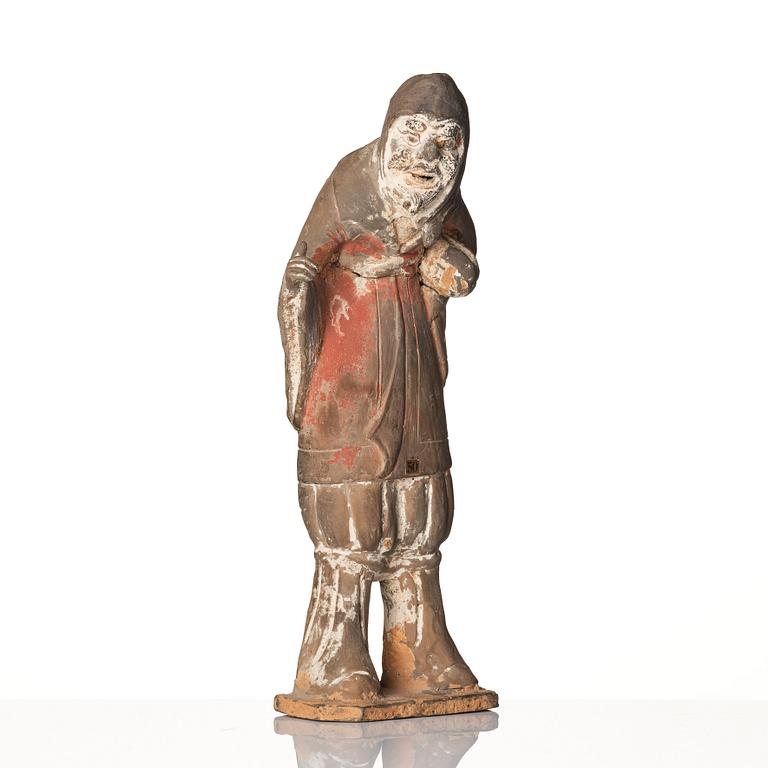 A sculptured pottery figure of a foreigner, Wei/Sui dynasty.