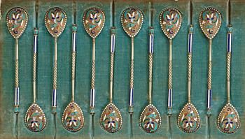 A set of twelve Russian 19th century the-spoons, un identified makers mark, Moscow.