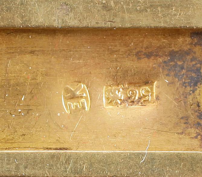 BROSCH, guld 14K, turkoser, pärla, något otydlig stadsstämpel, troligen St Petersburg, sent 1800-tal. Vikt ca 8 gram.