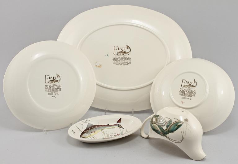 SERVISDELAR, 15 delar, "Fish" Johnson Bros. England. 1900-talets slut.
