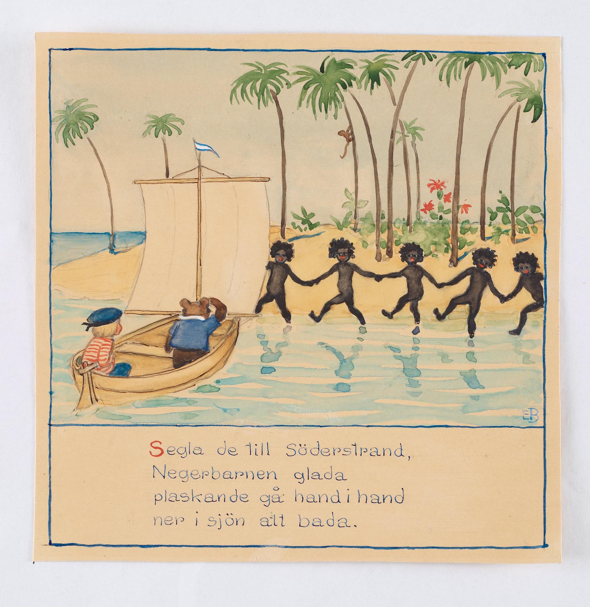 Elsa Beskow, "Lillebrors segelfärd. Bilderbok av Elsa Beskow. Med musik av Alice Tegnér".