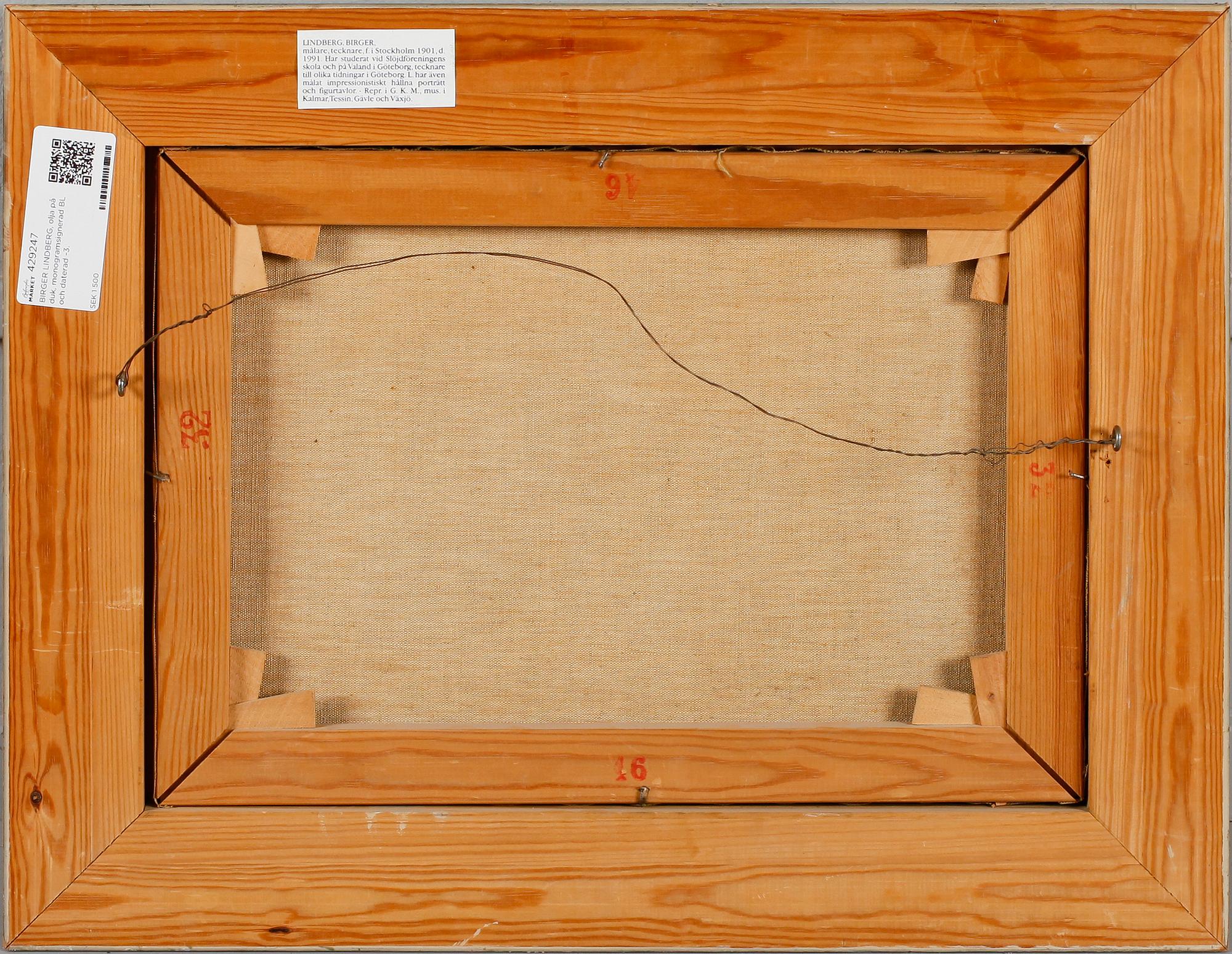 BIRGER LINDBERG, olja på duk, monogramsignerad BL-3.