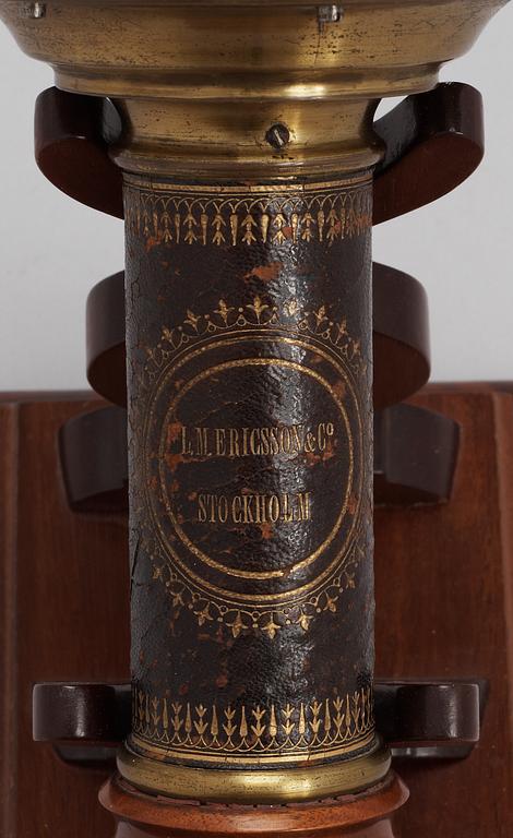 A table telephone by L.M Ericsson, 19th Century. The stand is a copy of the original model.