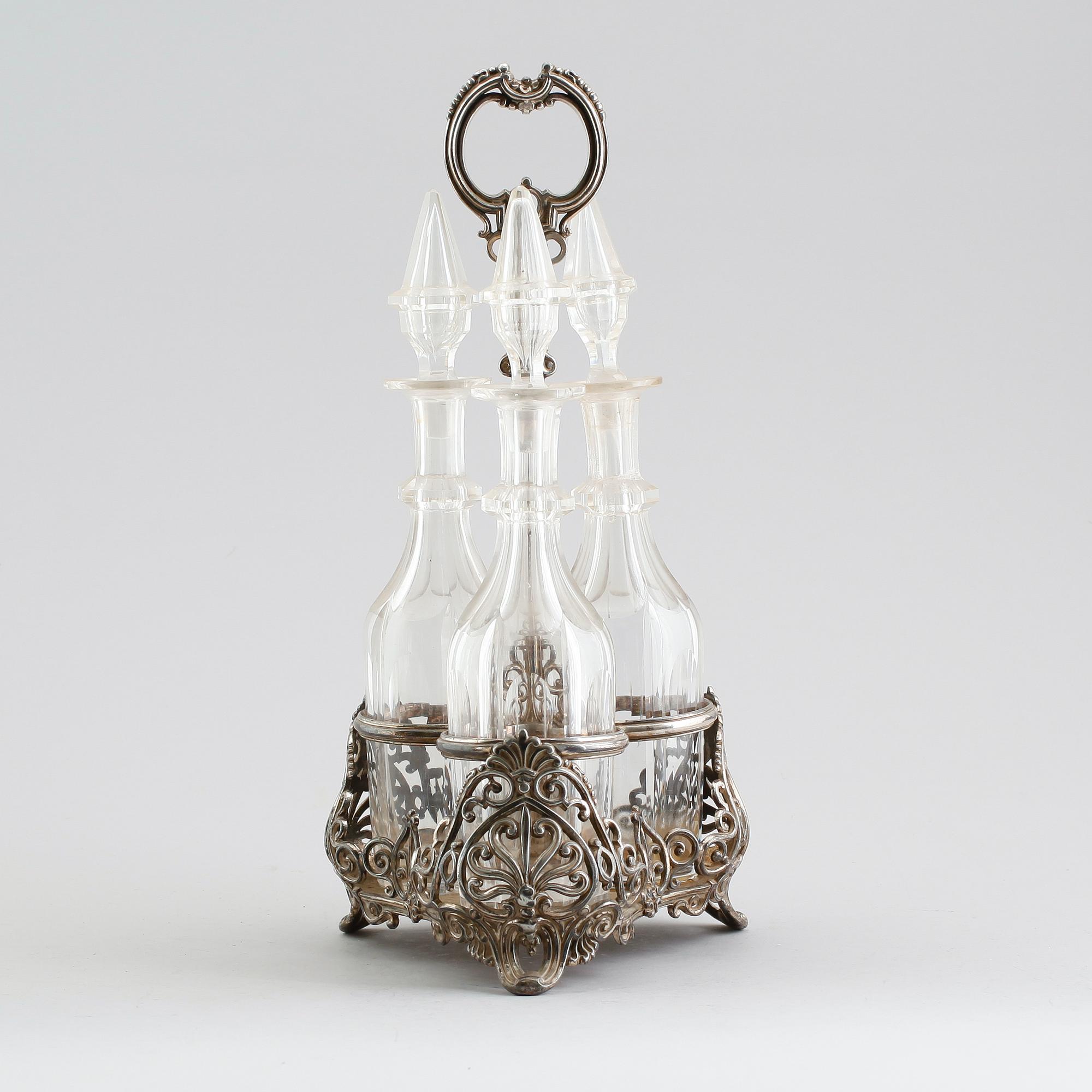 KARAFFSTÄLL, nysilver, James Dixon & Sons, England, omkring år 1900.