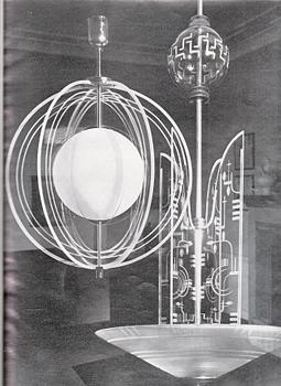 Vicke Lindstrand, an "Arsenal" ceiling lamp model "LD 610/611", Orrefors, 1930s.