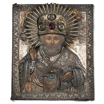 335. Michael Borodulin, ikon med silver oklad, S:t Petersburg 1836.