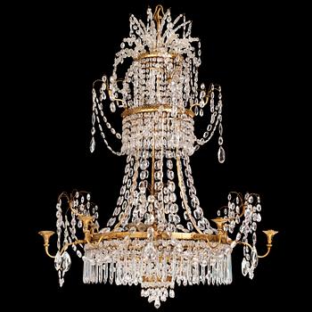 109. A German Louis XVI gilt-brass and cut-glass six-light chandelier, late 18th century.