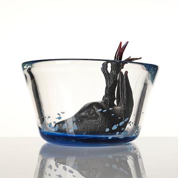 Ernst Billgren, a glass sculpture "Swimming Deer", in wooden box, Kosta Boda, Sweden, lim. ed. 23/30.