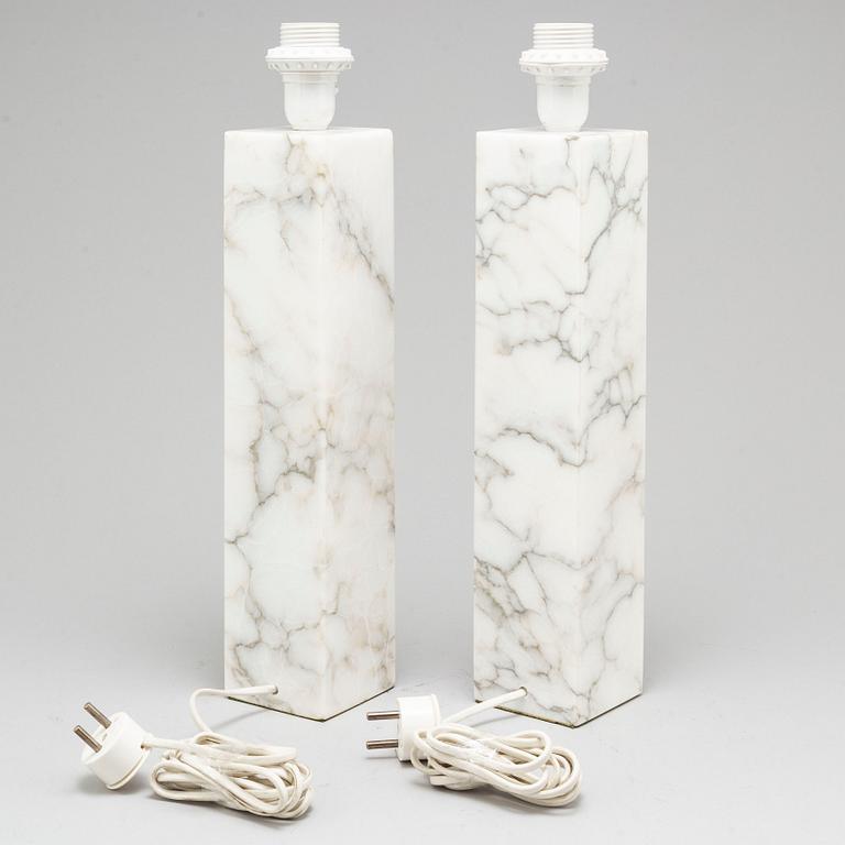A pair of marble table lamps, Bergboms, second half of the 20th century.