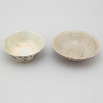 TWO CHINESE PORCELAIN BOWLS, possibly Ming.