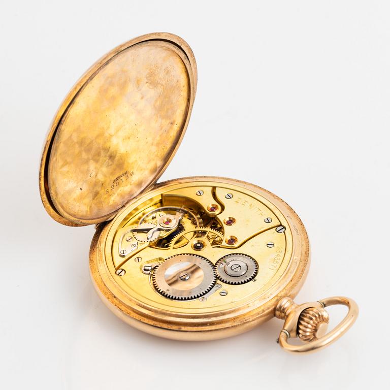 Zenith, pocket watch, 14K gold, hunter, 51,5 mm.