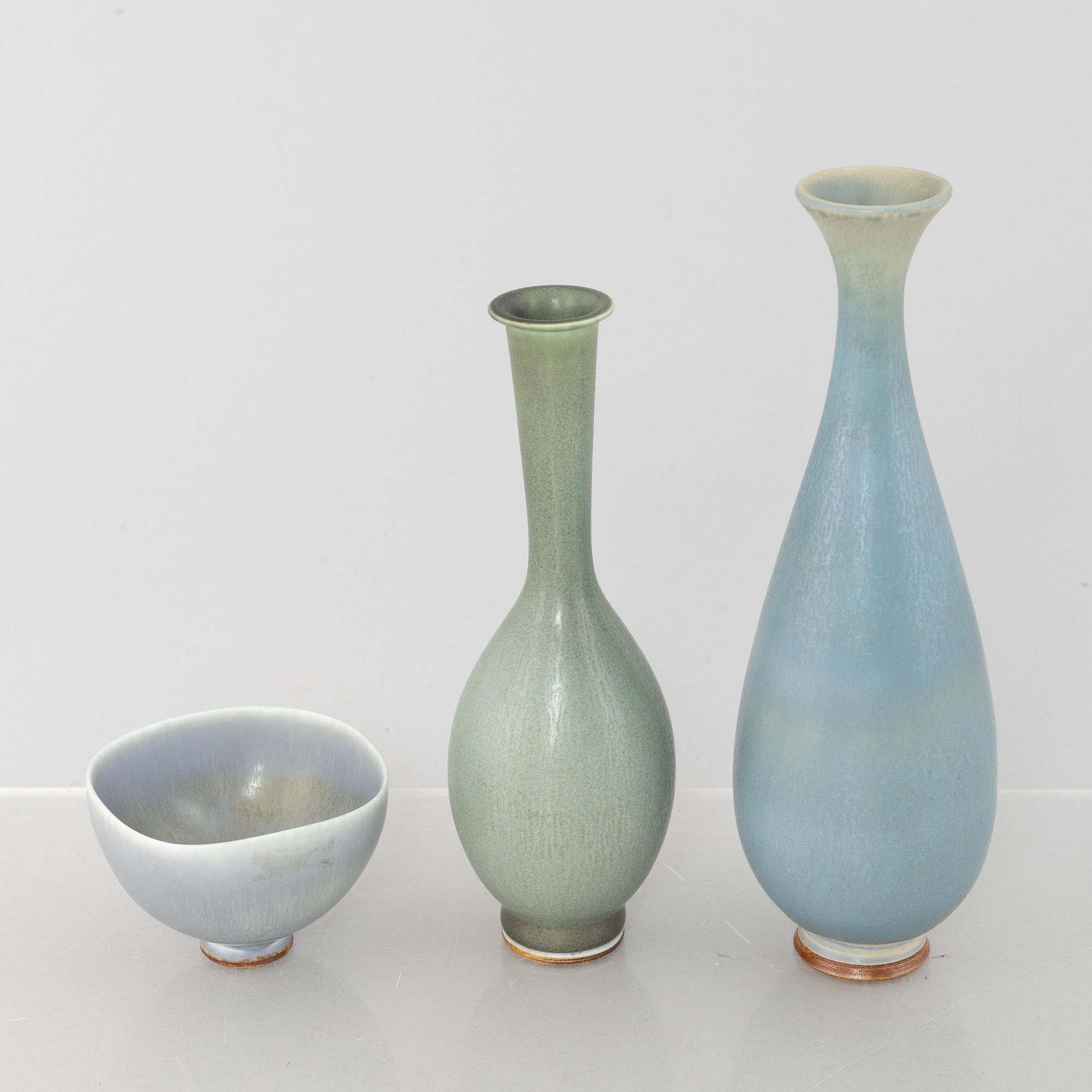 Berndt Friberg, two stoneware vases and a bowl, Gustavsberg Studio.