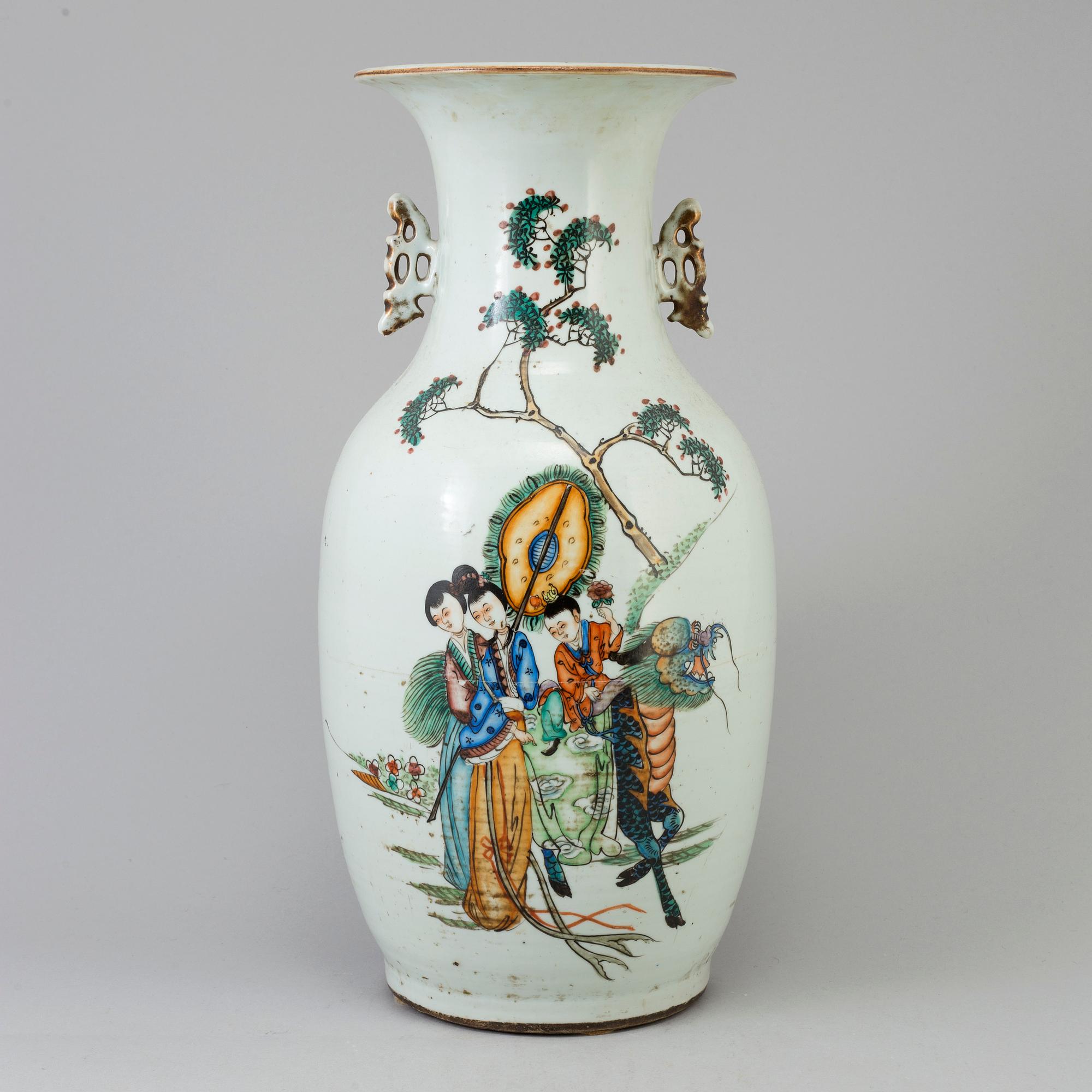 A Chinese famille rose figural porcelain vase, early 20th century.