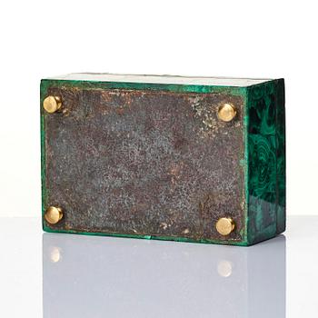 A Russian Nicholas II malachite-veneered box, circa 1900.