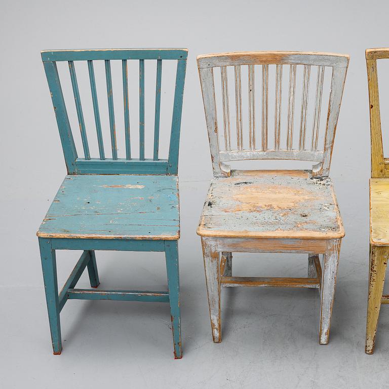 Six matched chairs, 19th Century.