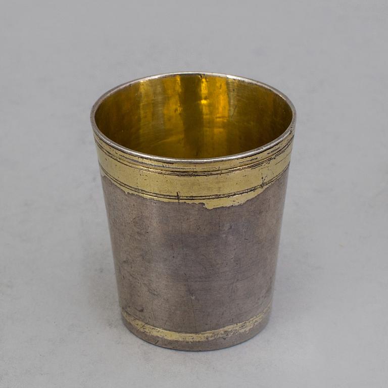 MINIATYRBÄGARE, silver, ostämplad,  Sverige 1600-talts slut/1700-talets början. Karolinsk.