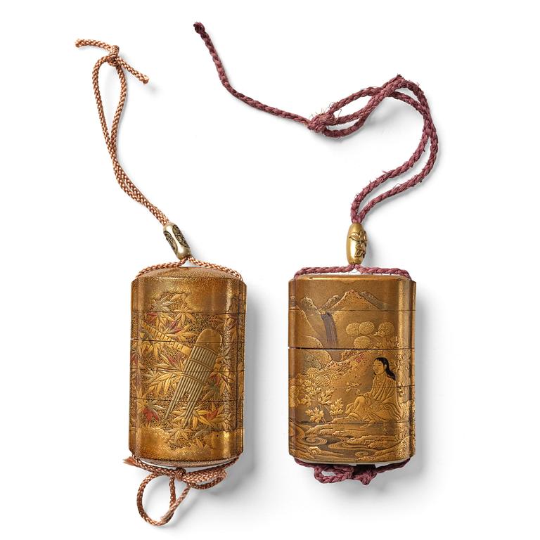 A set of two Japanese gold lacquer inros, 19th century.