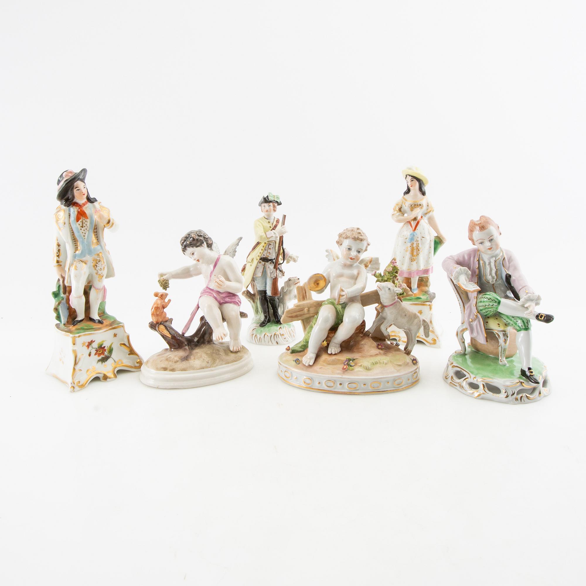 Figurines 6 pcs including Dresden Germany first half of the 20th century porcelain.